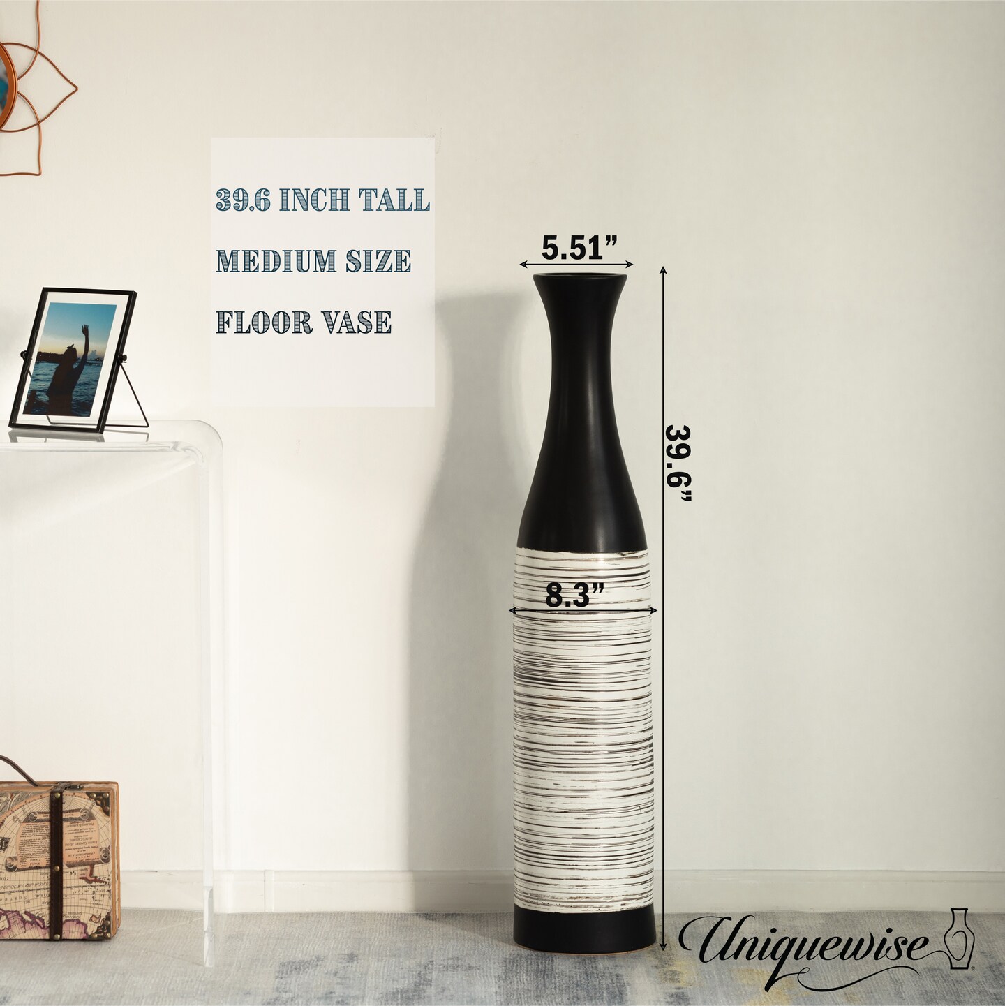 Handcrafted Black and White Waterproof Ceramic Floor Vase - Neat Classic Bottle Shaped Vase, Freestanding Design, Perfect for Tall Floral Arrangements