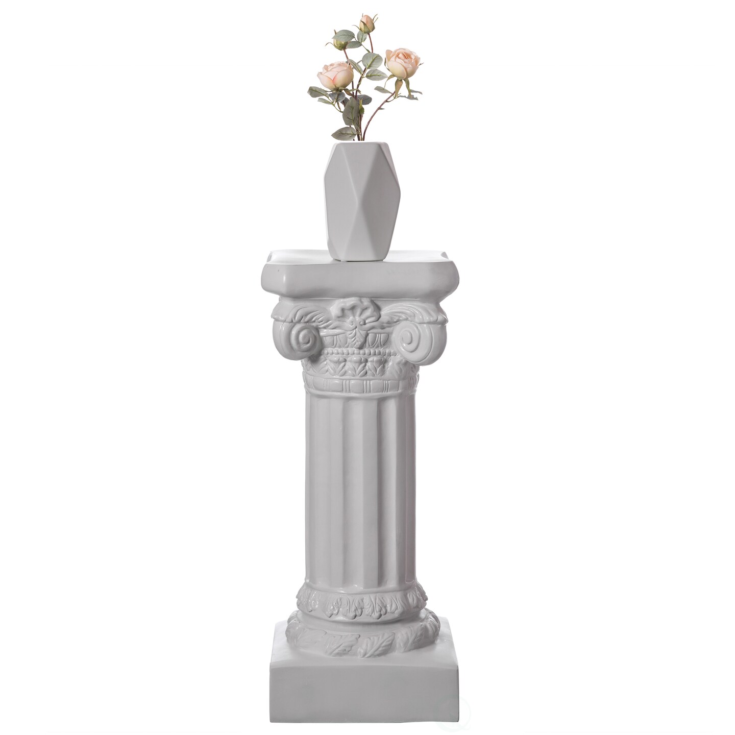 Decorative Fiberglass White Plinth Roman Style Column Ionic Piller Pedestal Vase Stand for Wedding or Party, Living Room, or Dining Room Decor - Photography Props - Sculpture Display - Greek-inspired Luxury Decor Piece with Ornate Accents