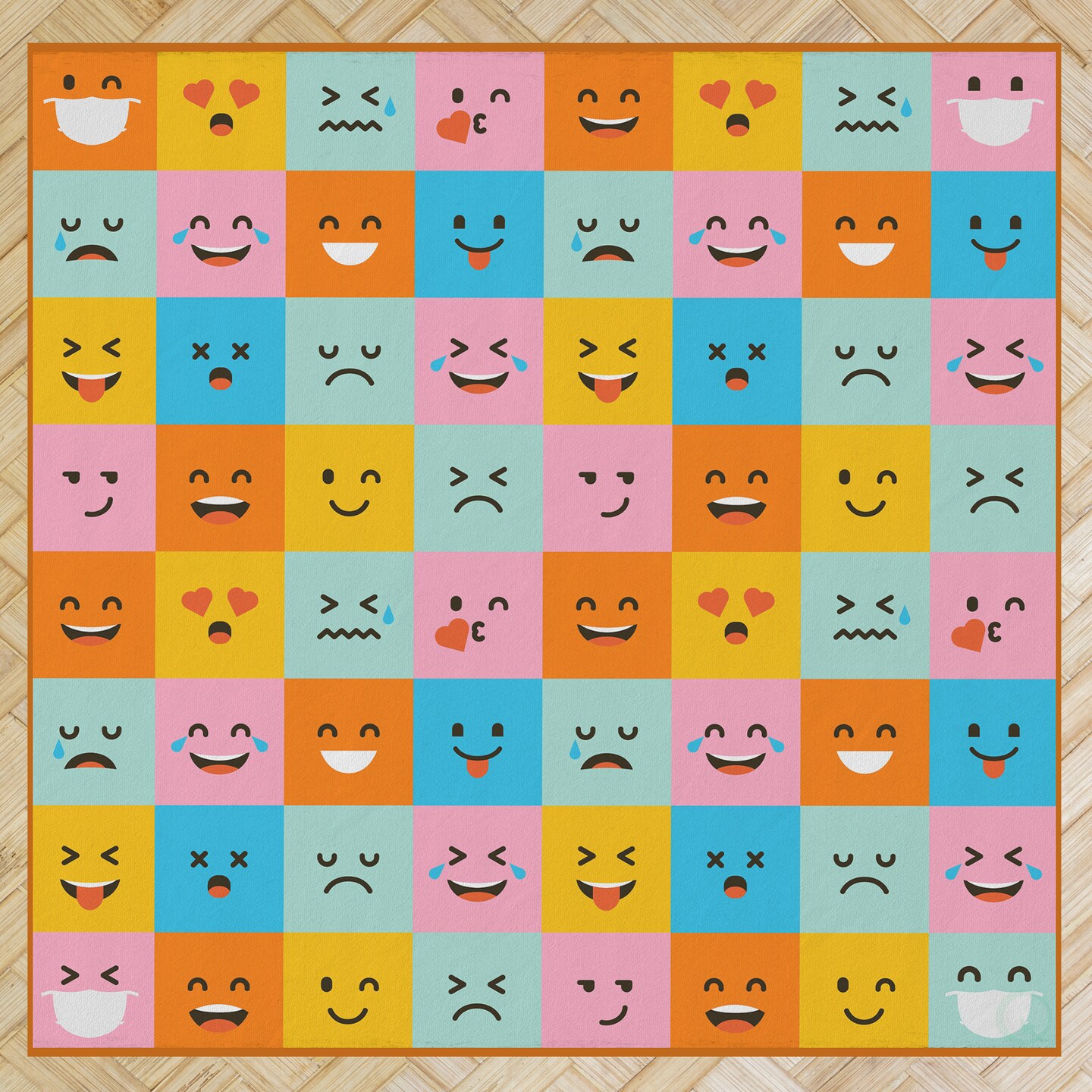 Deerlux 6 ft. Social Distancing Colorful Kids Classroom Seating Area Rug, Emoji Mask Design
