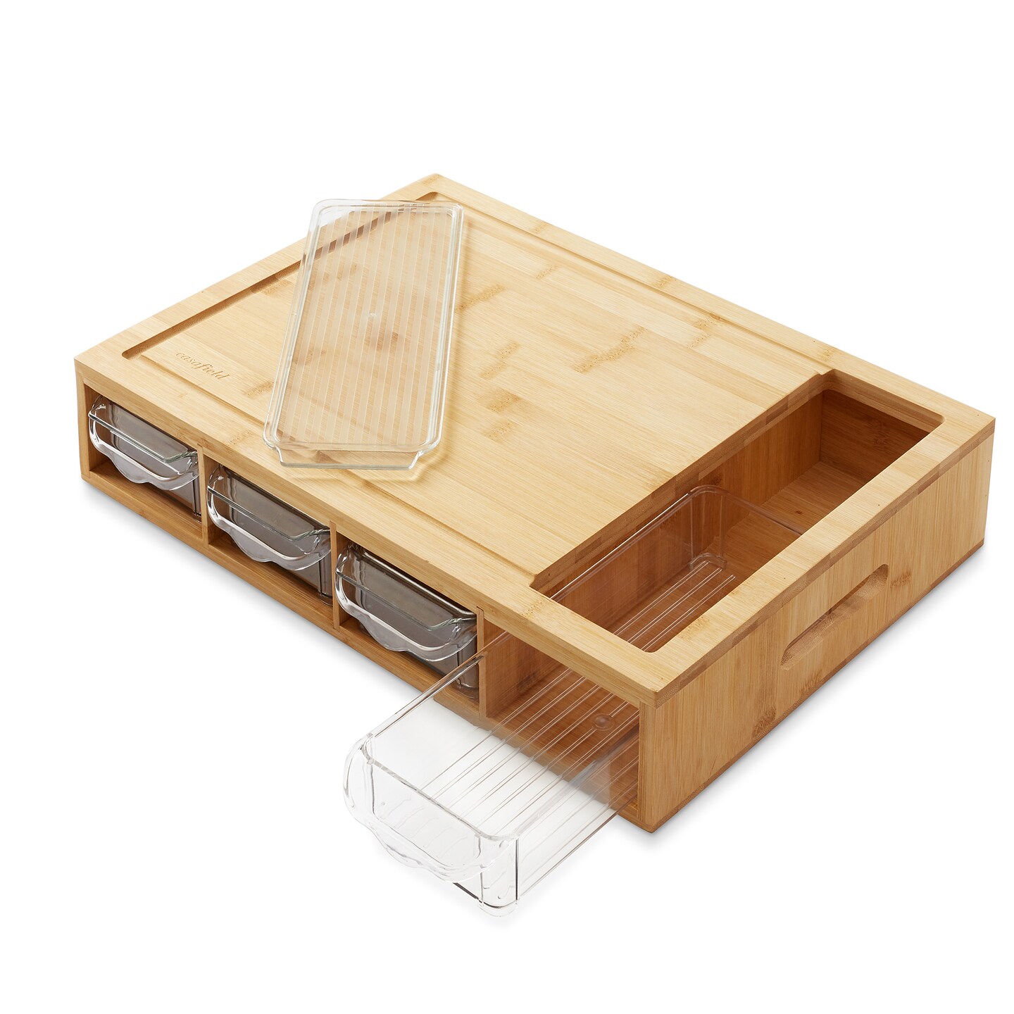 Casafield Bamboo Cutting Board Set with Kitchen Food Storage Containers and Lids