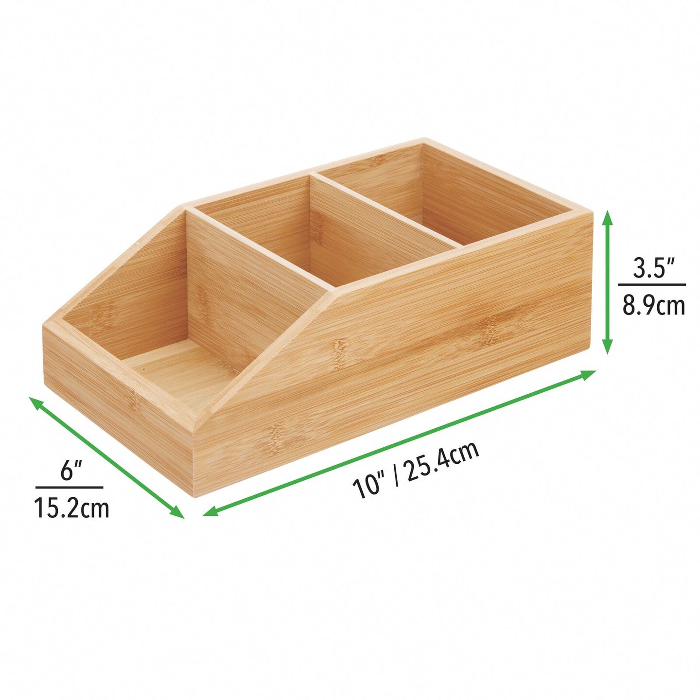 mDesign Bamboo Wood Kitchen Pantry Food Storage Divided Bin