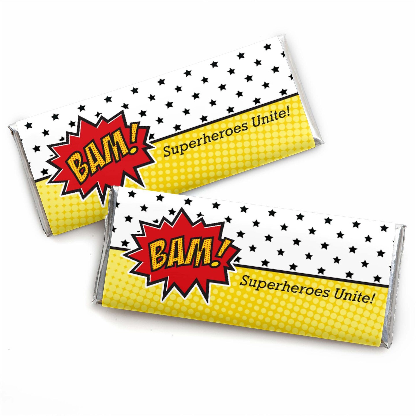 Big Dot of Happiness Bam Superhero - Candy Bar Wrappers Baby Shower or Birthday Party Favors - Set of 24
