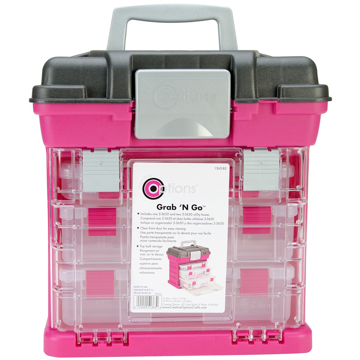 Creative Options Grab'n Go 3-By Rack System-13"X10"X14" Magenta & Sparkle Gray