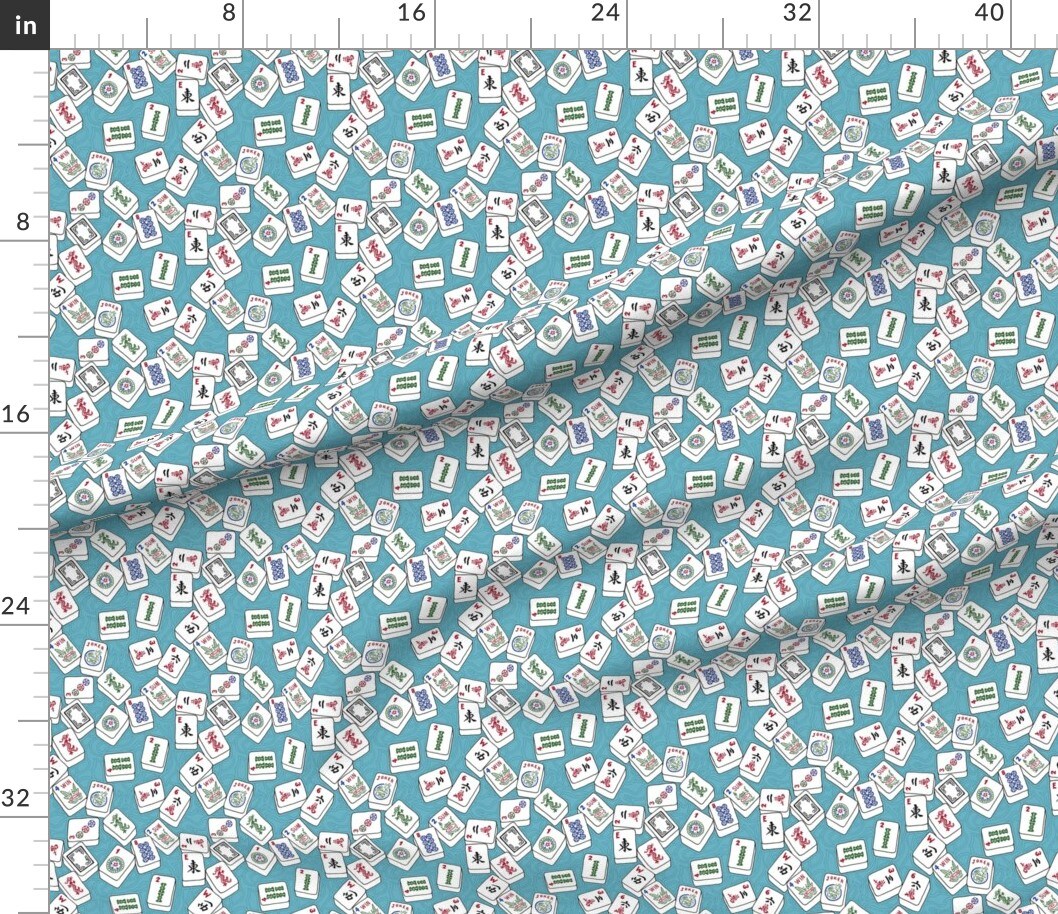 Various Fabrics by the Yard or Fat Quarter Mahjong Tiles Game Aqua Background Chinese Gambling Custom Printed Fabric by Spoonflower