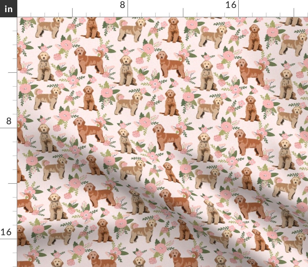 Golden Doodle Floral Dog Florals Peach Cheater Quilt Pet Goldendoodle Custom Printed Fabric by Spoonflower Various Fabrics by the Yard or Fat Quarter