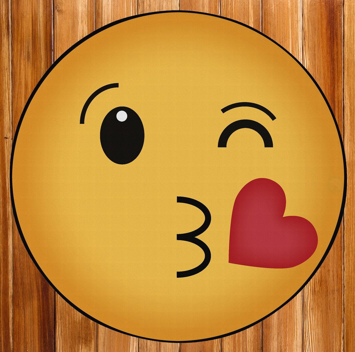 Deerlux Emoji Style Round Funny Smiley Face Kids Area Rug, Kissing Emoji Rug