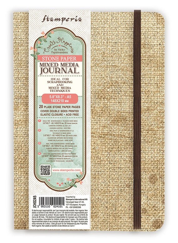 Create Happiness Stone Paper Mixed Media Journal A5-20 Blank Pages