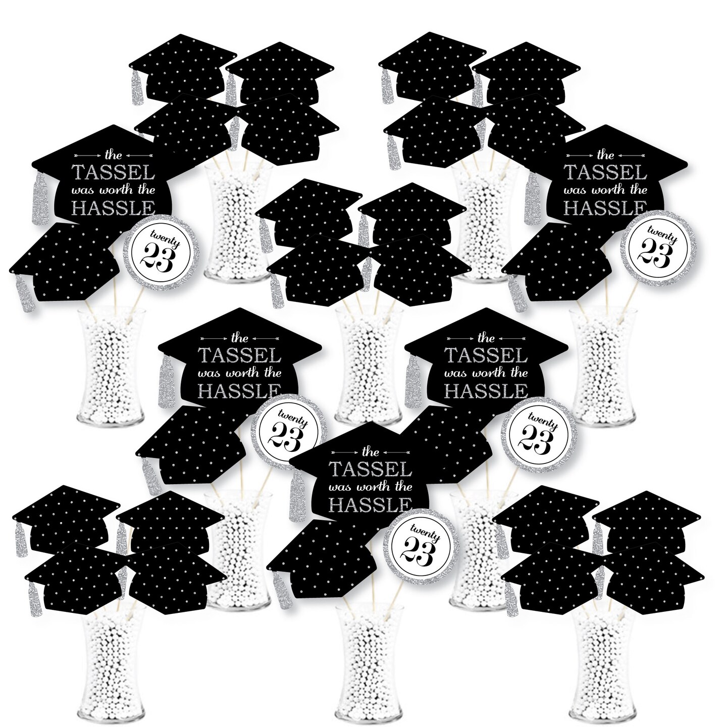 Big Dot of Happiness 2023 Silver Graduation Party Centerpiece Sticks ...