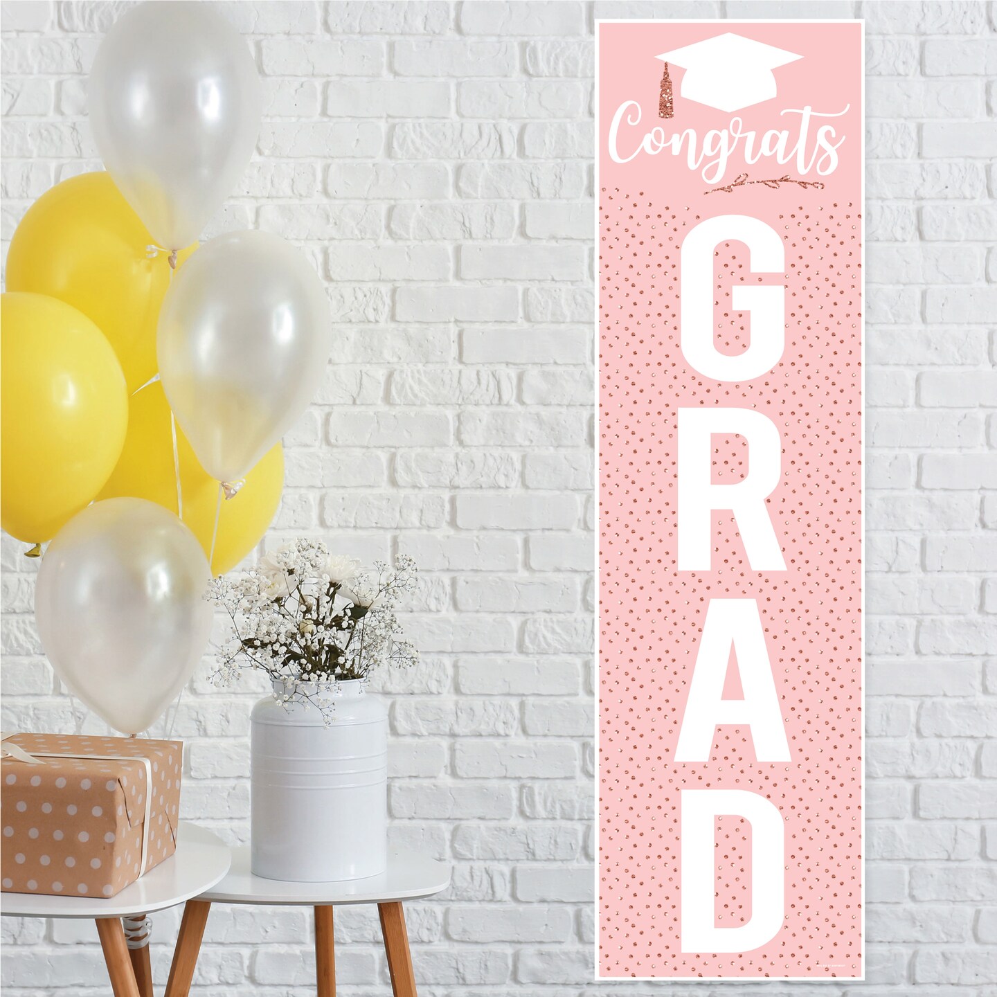 Big Dot of Happiness Rose Gold Graduation Party Door Decoration - Vertical Banner