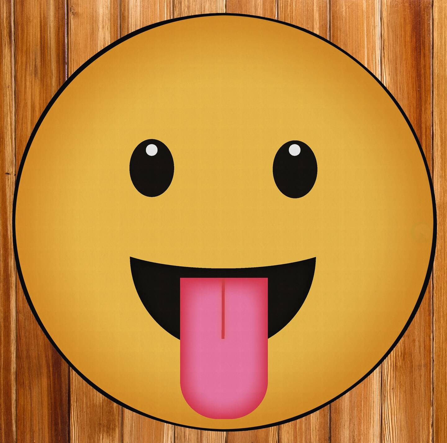 Deerlux Emoji Style Round Funny Smiley Face Kids Area Rug, Tongue Out Emoji Rug