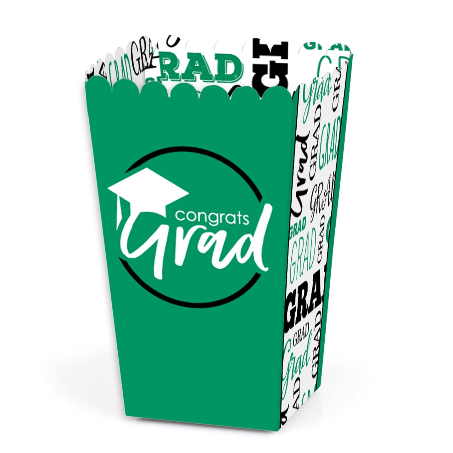 Big Dot of Happiness Green Graduation Party Favor Popcorn Treat Boxes - Set of 12