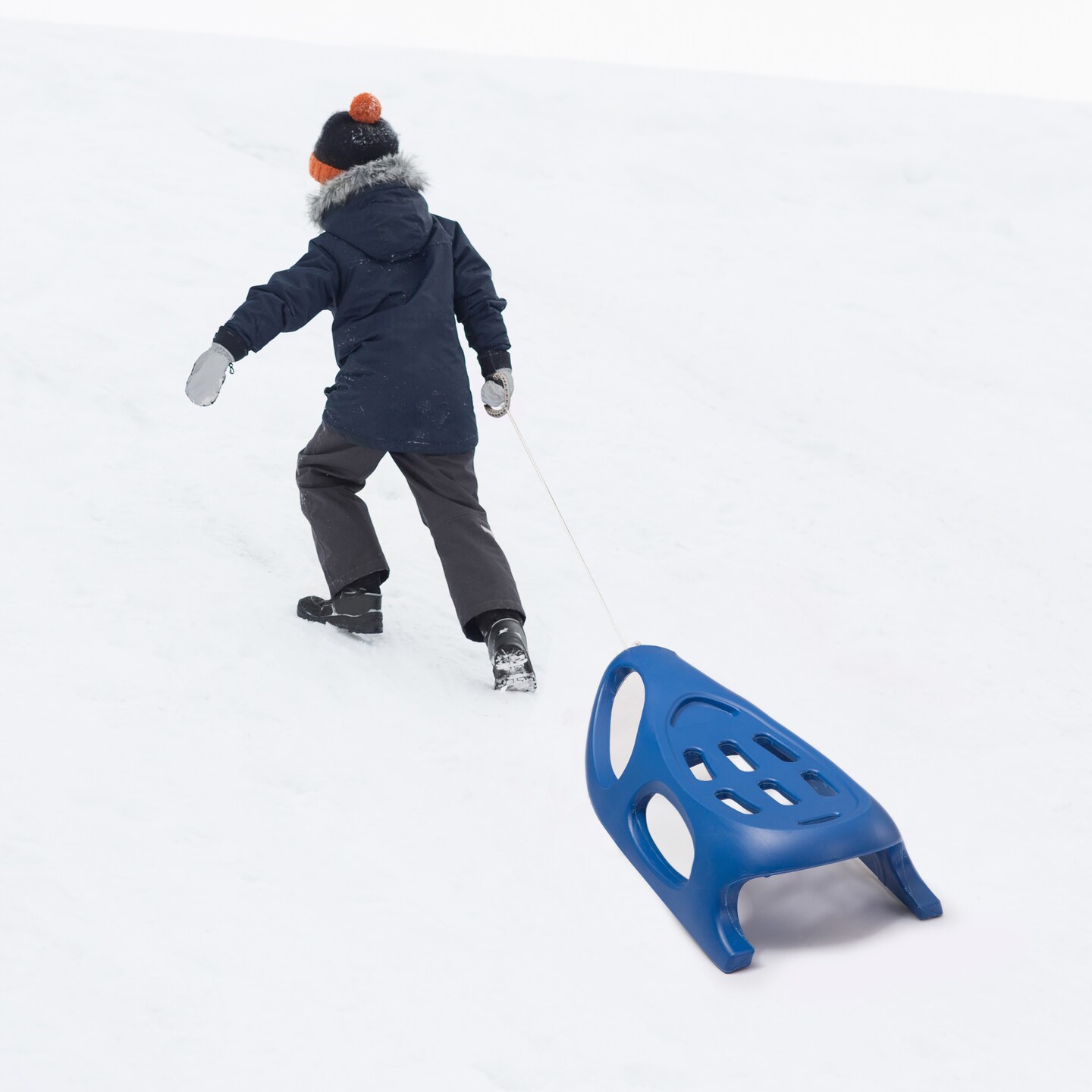 Outdoor Snow Sleigh Ice Sled Toy, Two Rider, Solid Hard Plastic with Pull Rope for Kids over 5 Years, Blue