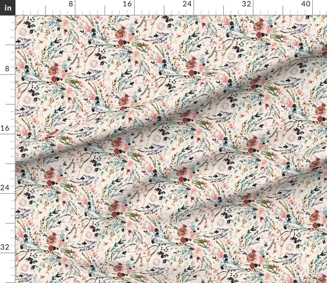 Floral Blush Pink Flower Vintage Flowers Girl Rose Botanical Custom Printed Fabric by Spoonflower Various Fabrics by the Yard or Fat Quarter