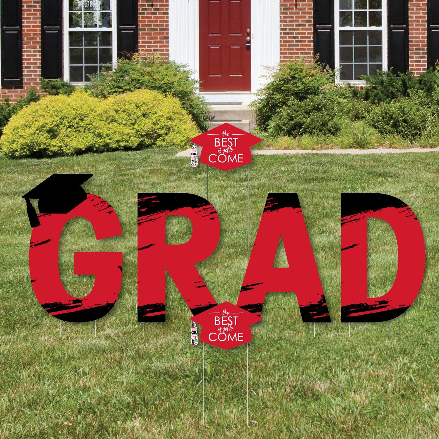 Big Dot of Happiness Red Graduation Party Yard Signs - Outdoor Lawn Decorations - GRAD