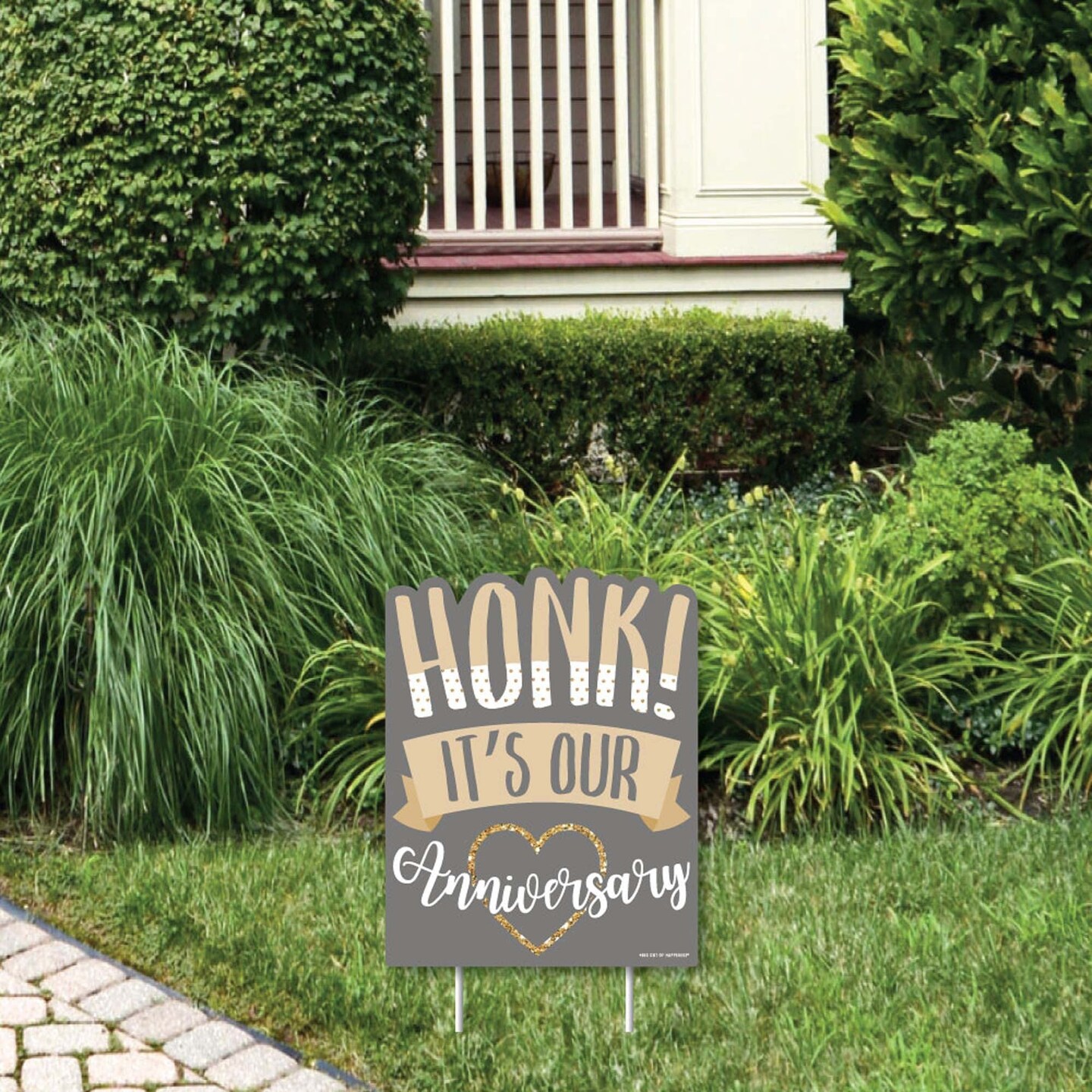 Big Dot of Happiness Honk, It&#x27;s Our Anniversary - Outdoor Lawn Sign - Gold and Silver Wedding Anniversary Yard Sign - 1 Piece