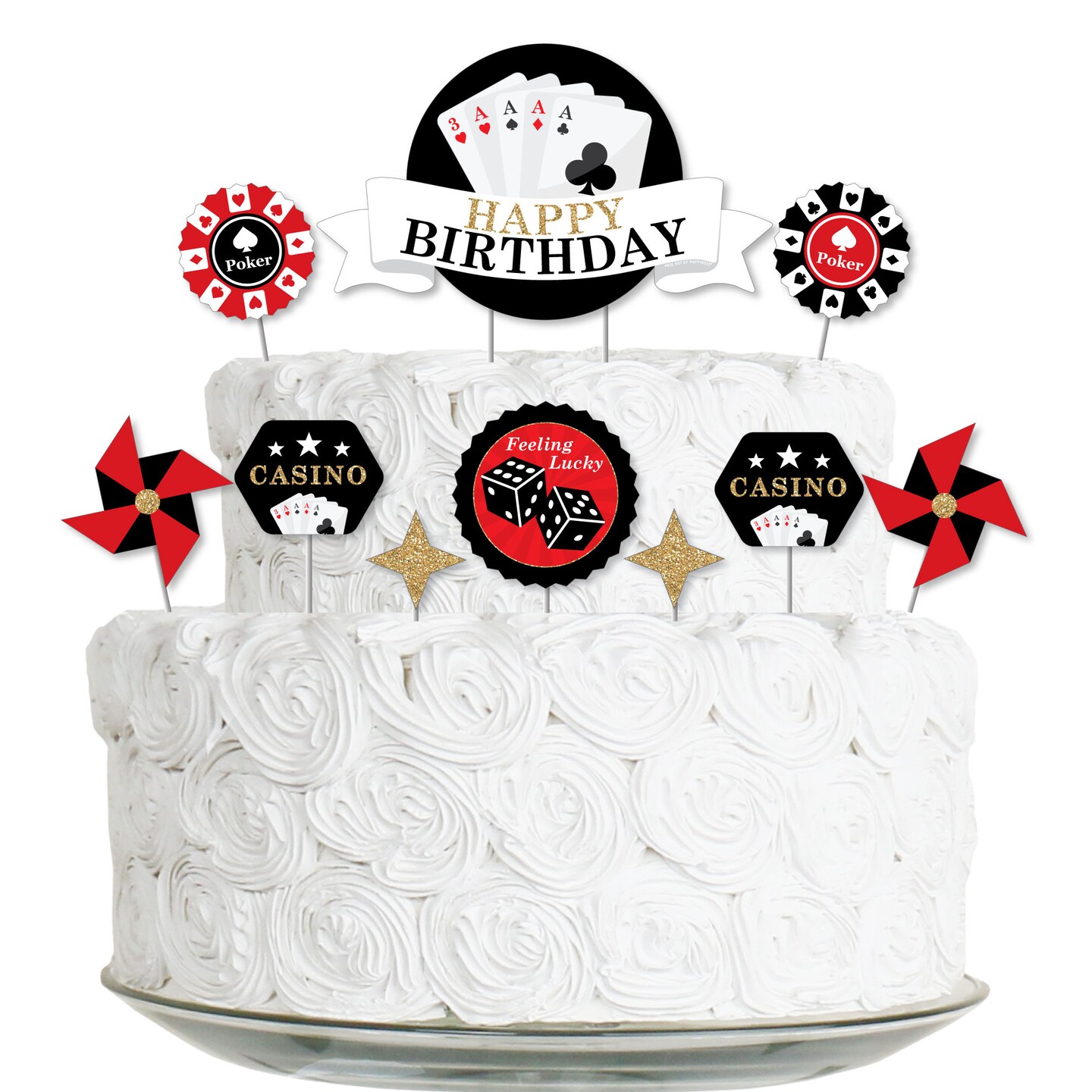 Big Dot of Happiness Las Vegas - Casino Birthday Party Cake Decorating Kit  - Happy Birthday Cake Topper Set - 11 Pieces