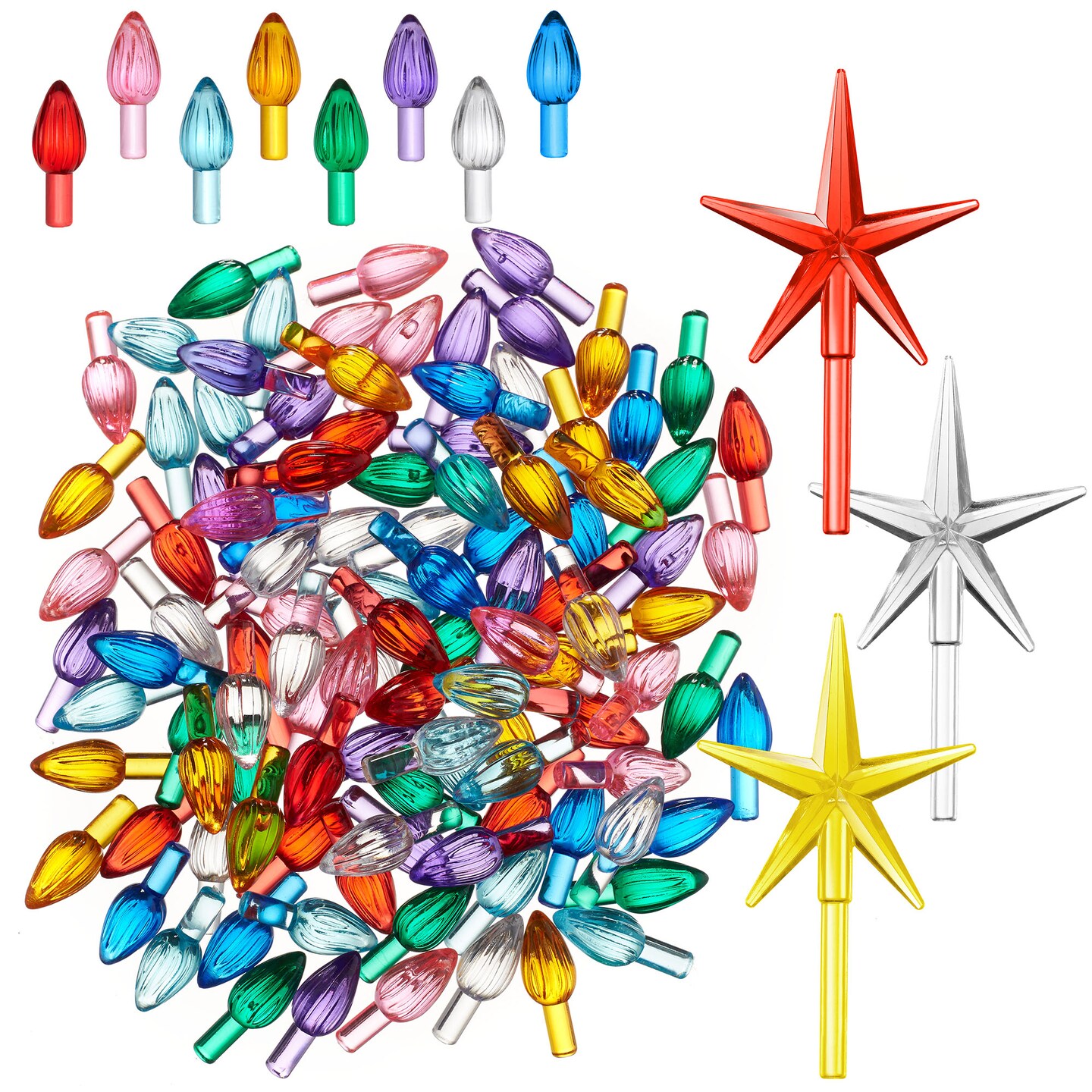 Casafield Ceramic Christmas Tree Replacement Lights - 108 Multi-color Bulbs and 3 Star Toppers