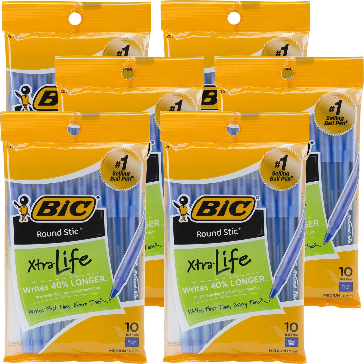 Multipack of 6 - BIC Round Stic Medium Ballpoint Pens 10/Pkg-Blue