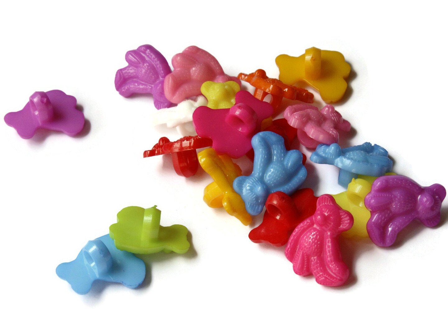 20 Multi-colored Bear Buttons Plastic Shank Buttons Mixed Color Animal Buttons