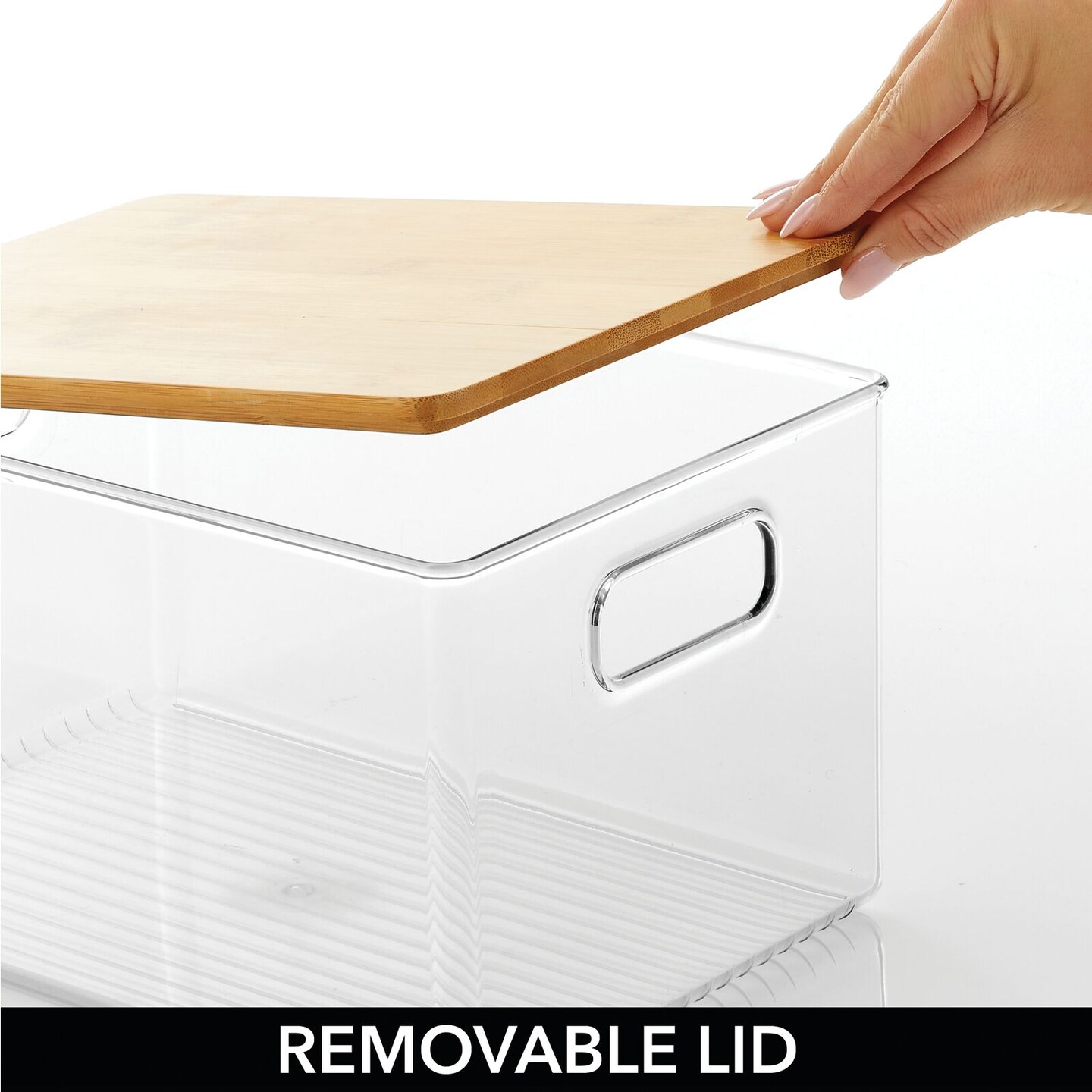 mDesign Plastic Kitchen Food Storage Bin with Lid Clear/Bamboo Lid