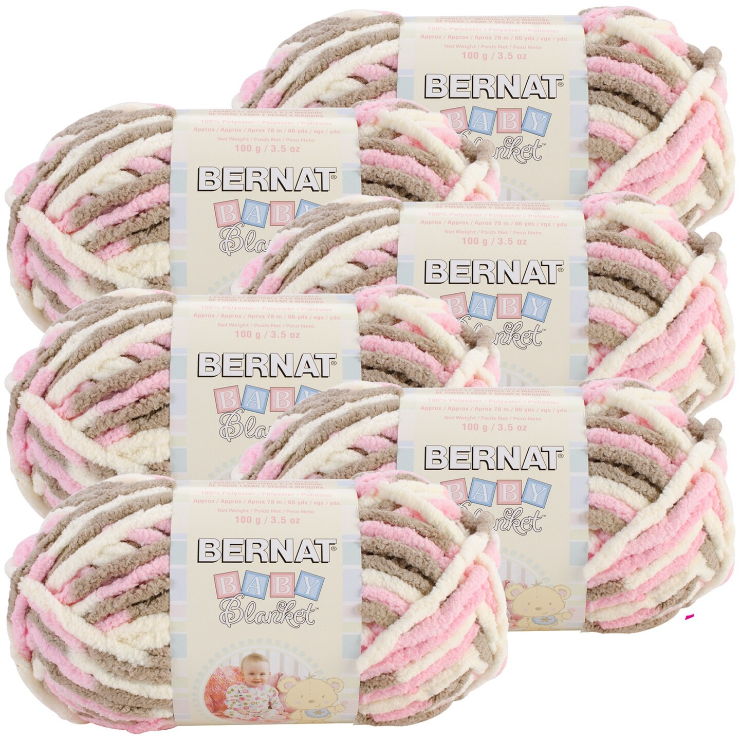 Multipack of 6 - Bernat Baby Blanket Yarn-Little Petunias