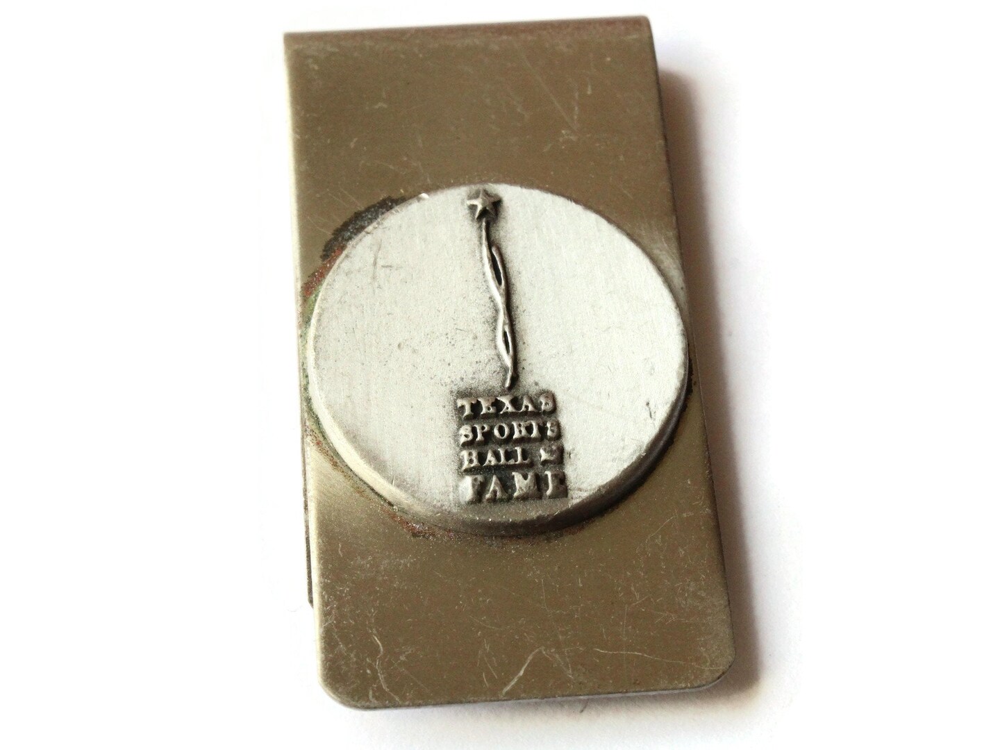 Vintage Silver Money Clip with Texas Sports Hall of Fame Logo