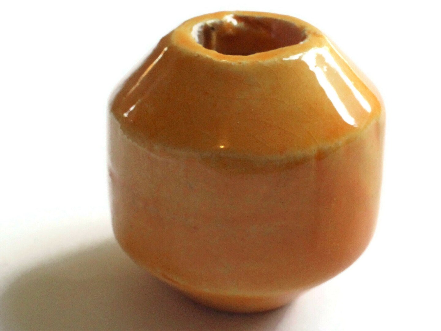 38mm Yellow Orange Banded Round Bead Vintage Macrame Ceramic Porcelain Bead