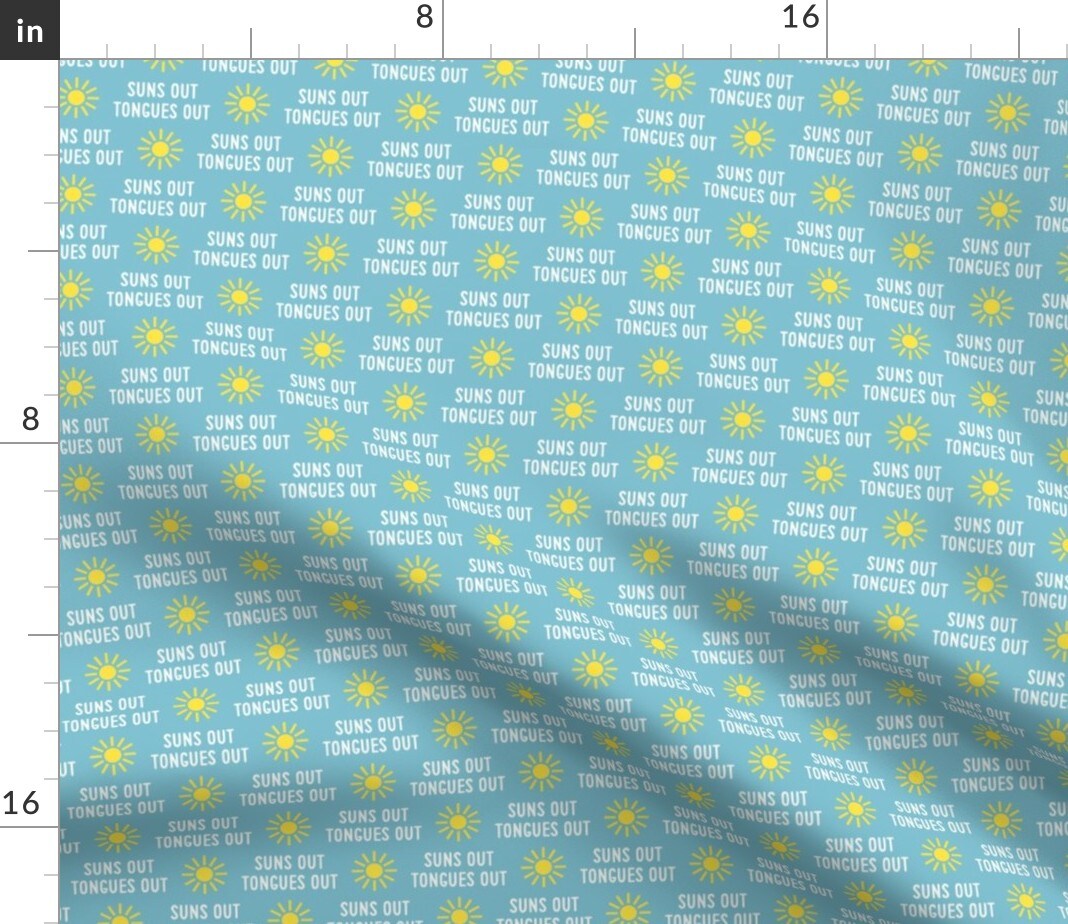 Suns Out Tongues Fun Summer Dog Blue Sunset Sun Sunshine Custom Printed Fabric by Spoonflower Various Fabrics by the Yard or Fat Quarter