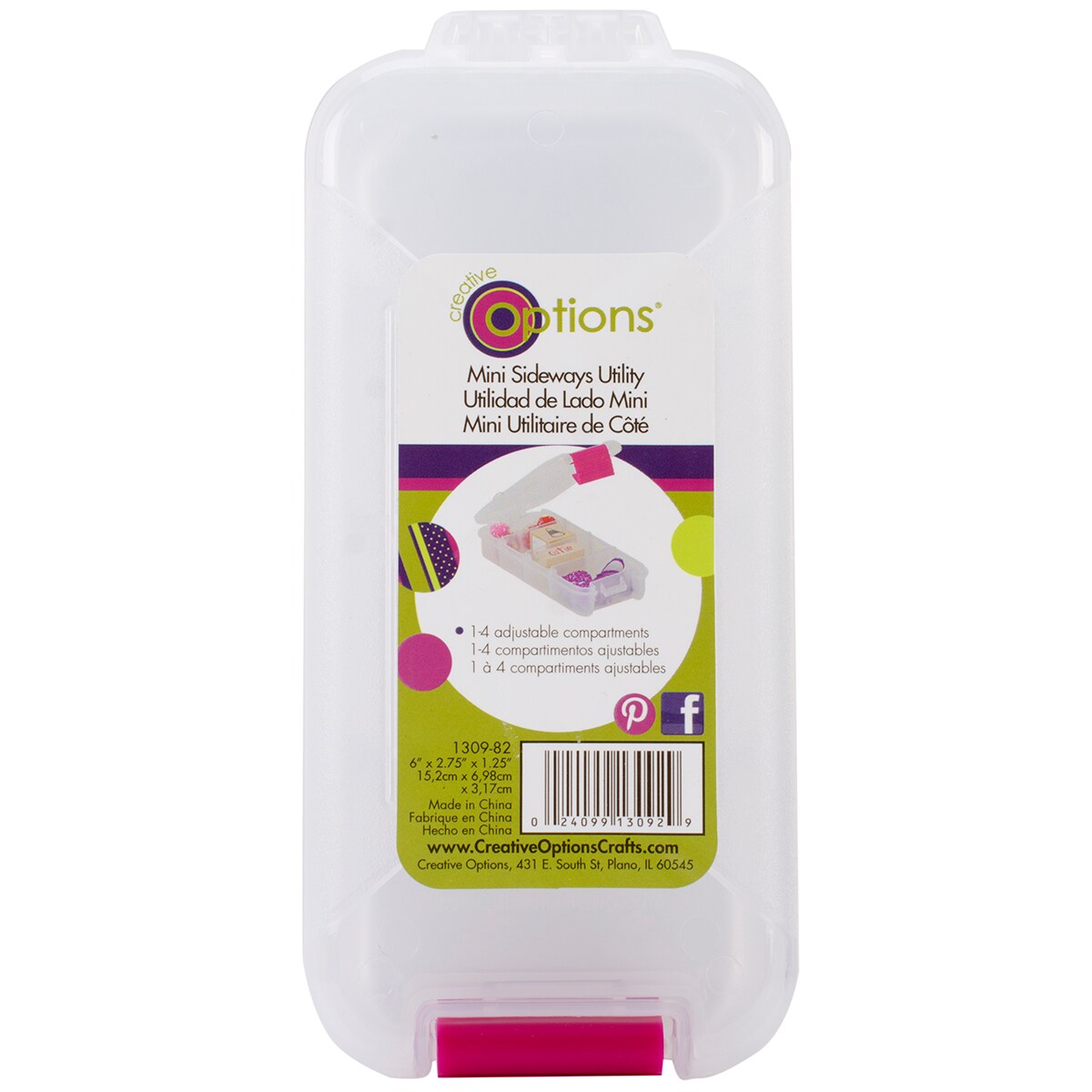 Creative Options Pro Latch Utility Box 1-4 Compartments-6"X2.75"X1.25" Clear W/Magenta