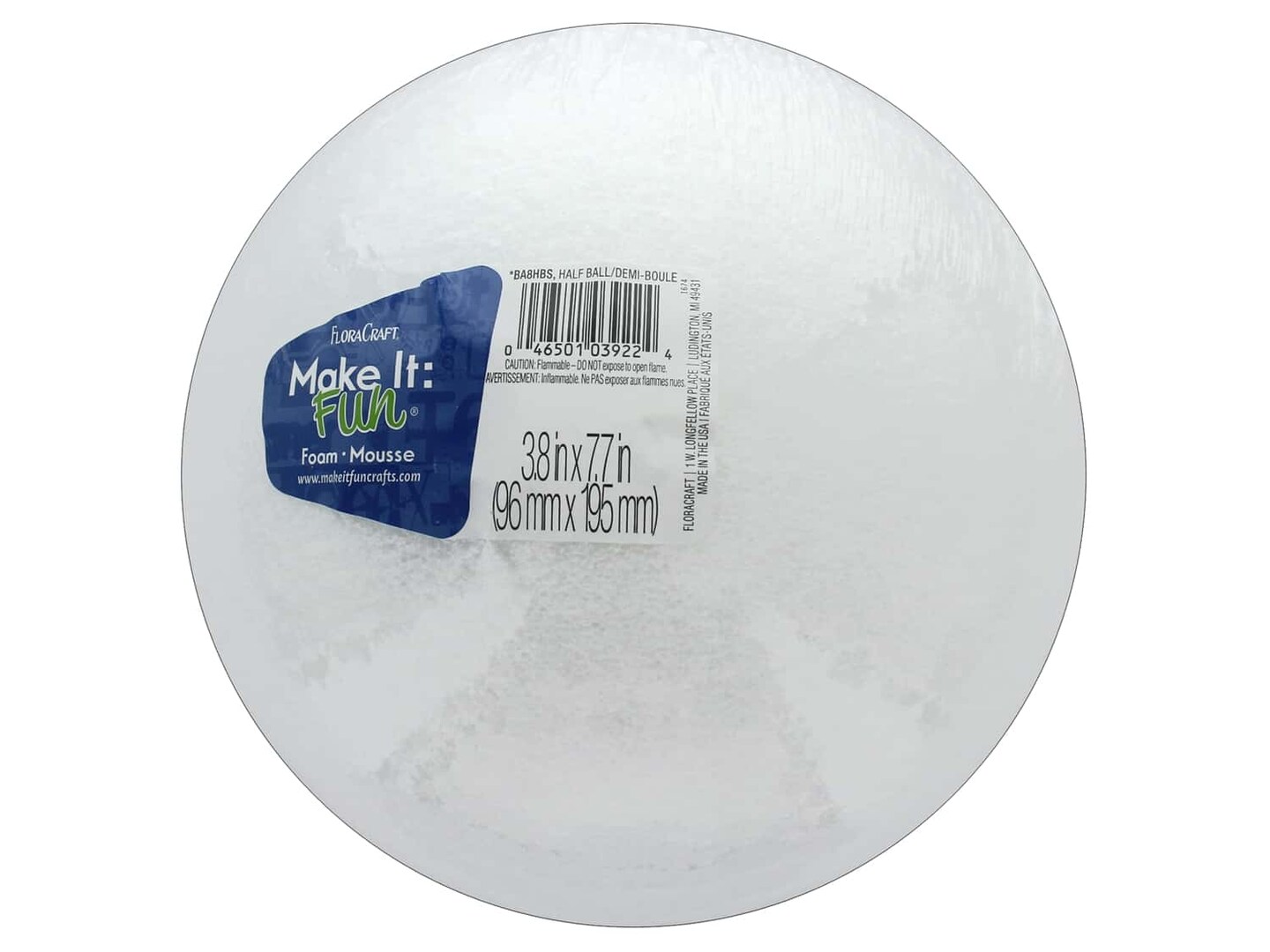 FloraCraft Styrofoam Half Ball 8 in. White