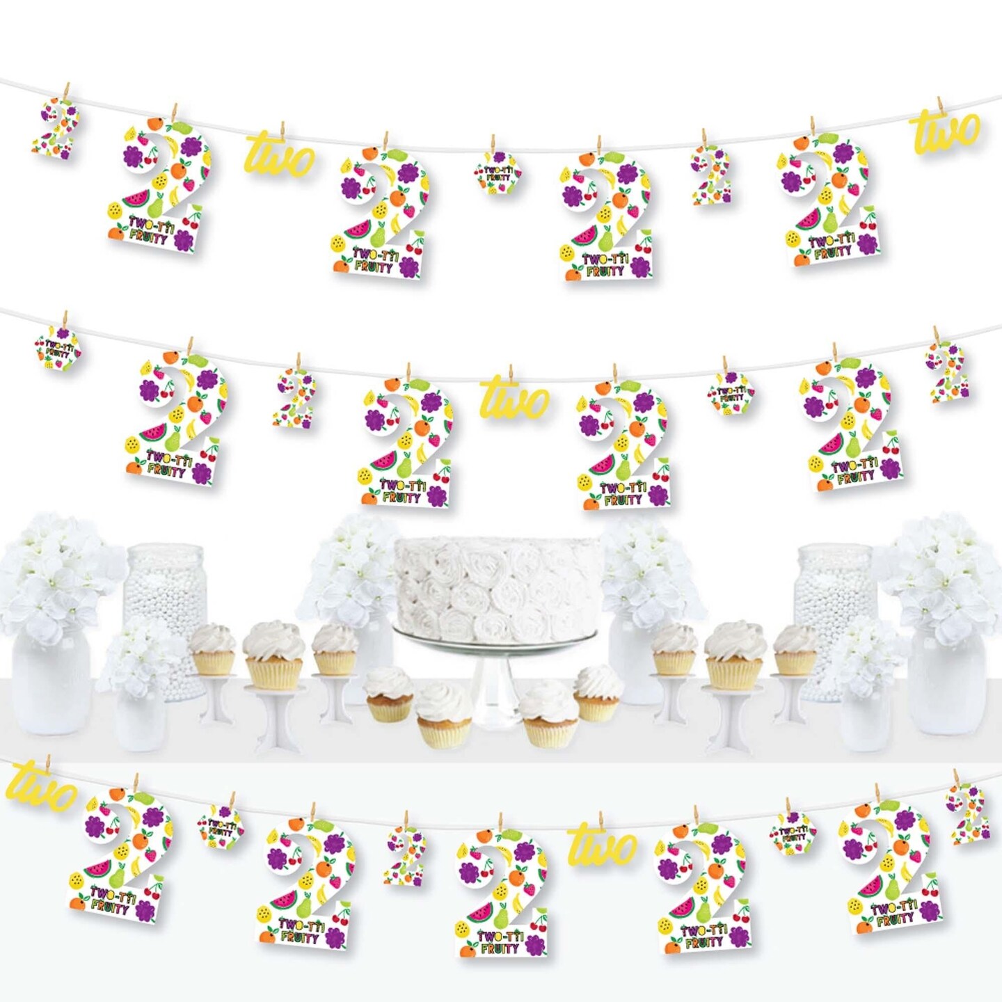 Big Dot of Happiness 2nd Birthday TWO-tti Fruity - Frutti Summer Second Birthday Party DIY Decorations - Clothespin Garland Banner - 44 Pieces