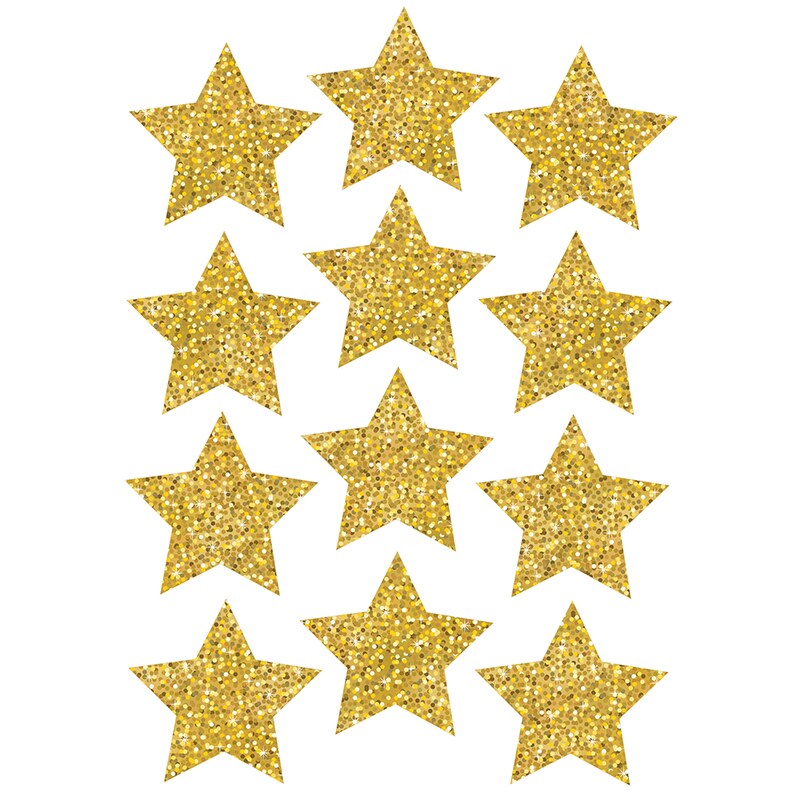 Die-Cut Magnets, 3&#x22; Gold Sparkle Stars, Pack of 12