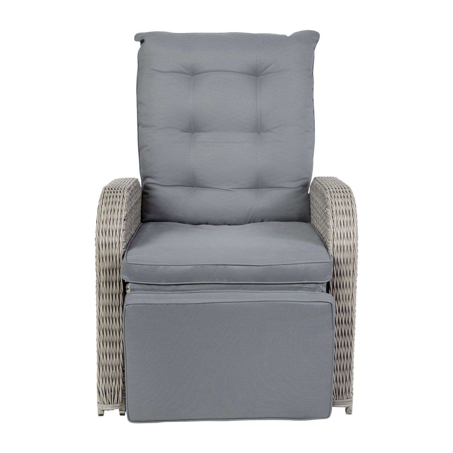Merrick Lane Selci Set of 2 Modern Style Patio Wicker Rattan Indoor/Outdoor Recliner Lounge Chairs with Side Tables and Adjustable Backs