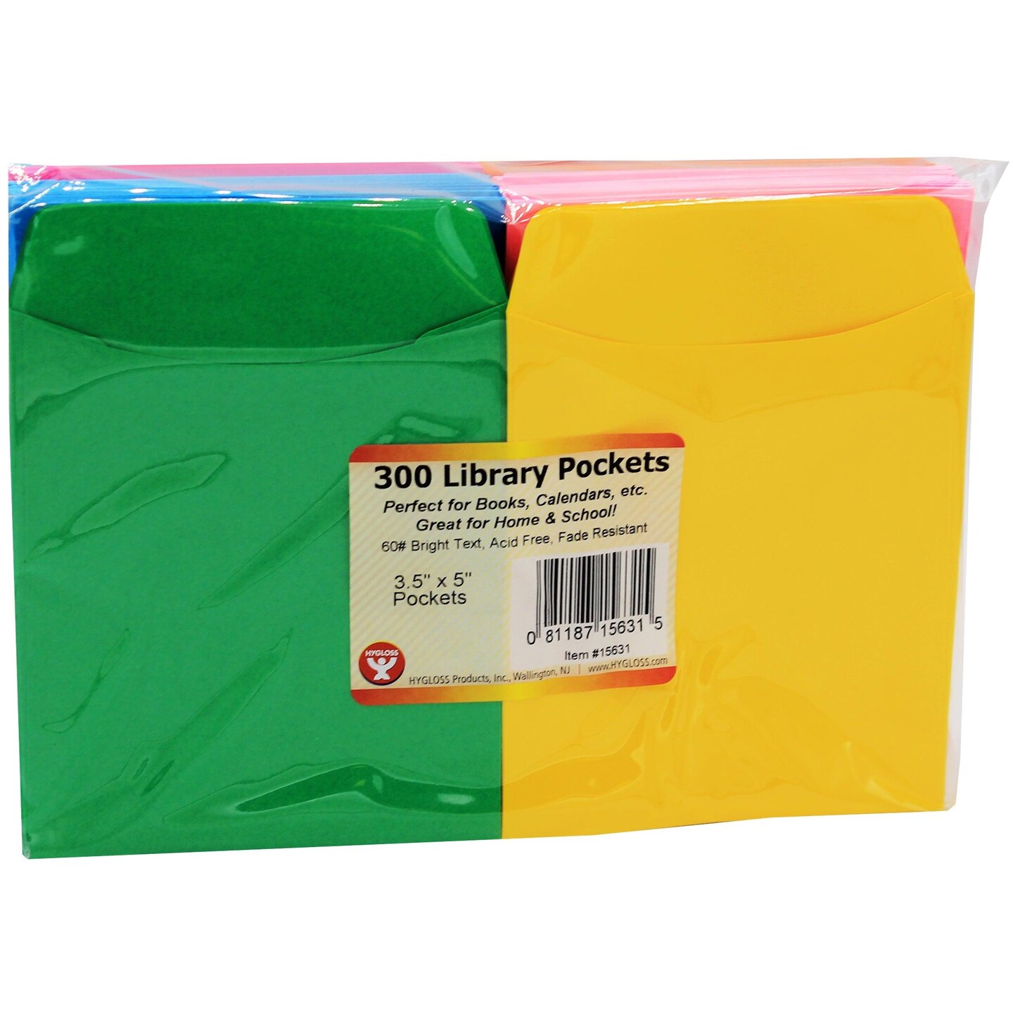 Bright Library Pocket, Assorted Colors, Pack of 300