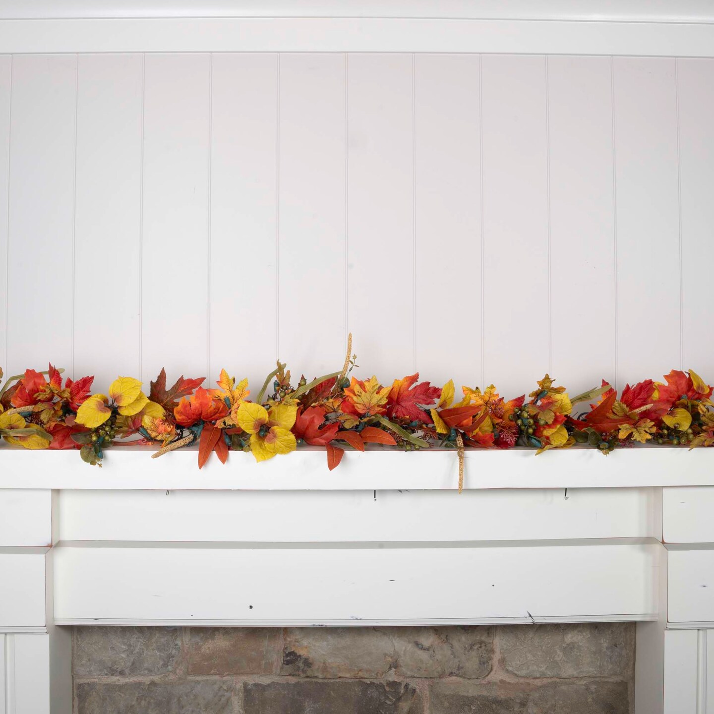 9 ft. Artificial Garland with Lights - Fall Harvest Leaf