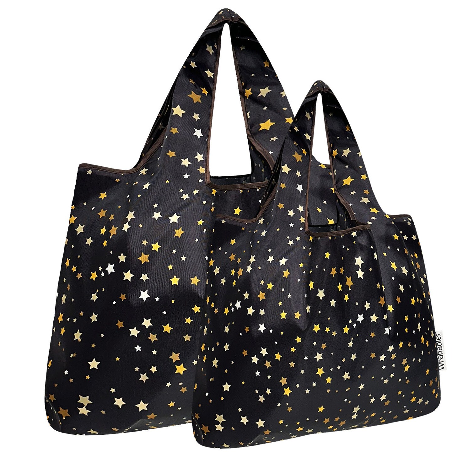 Wrapables Large & Small Foldable Tote Nylon Reusable Grocery Bags, Set of 2, Shining Stars