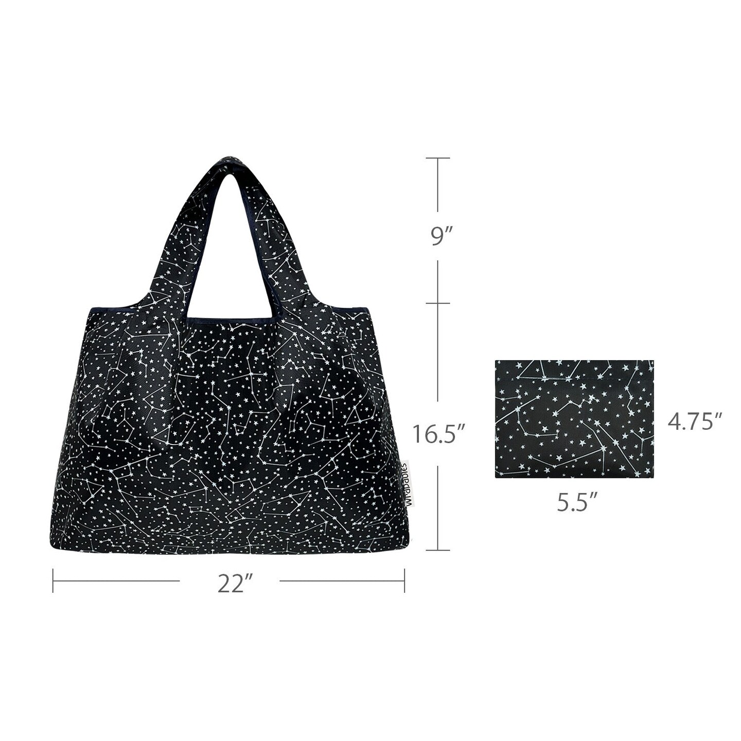 Wrapables Large Foldable Tote Nylon Reusable Grocery Bags, Constellations