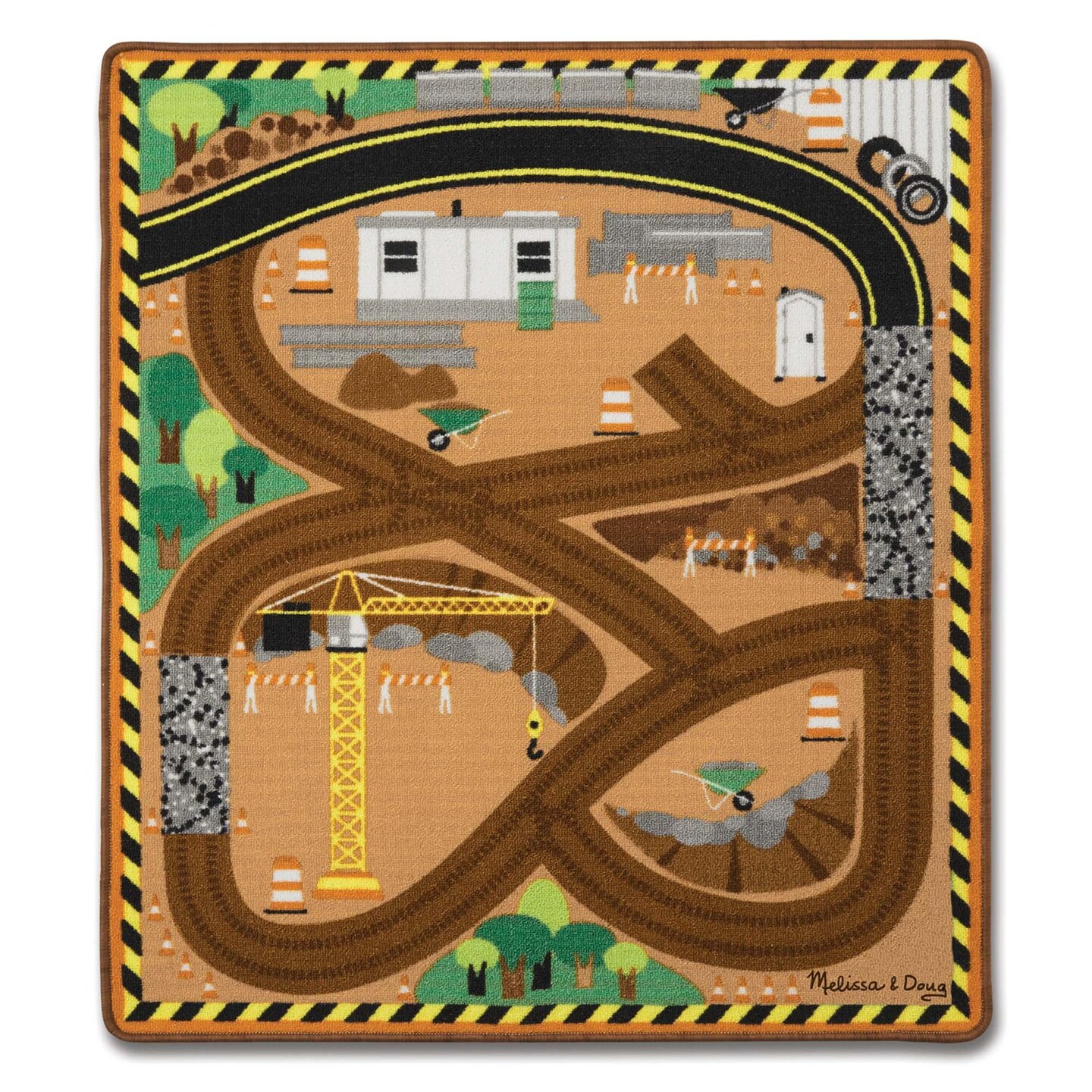 Round the Construction Zone Work Site Rug &#x26; Vehicle Set