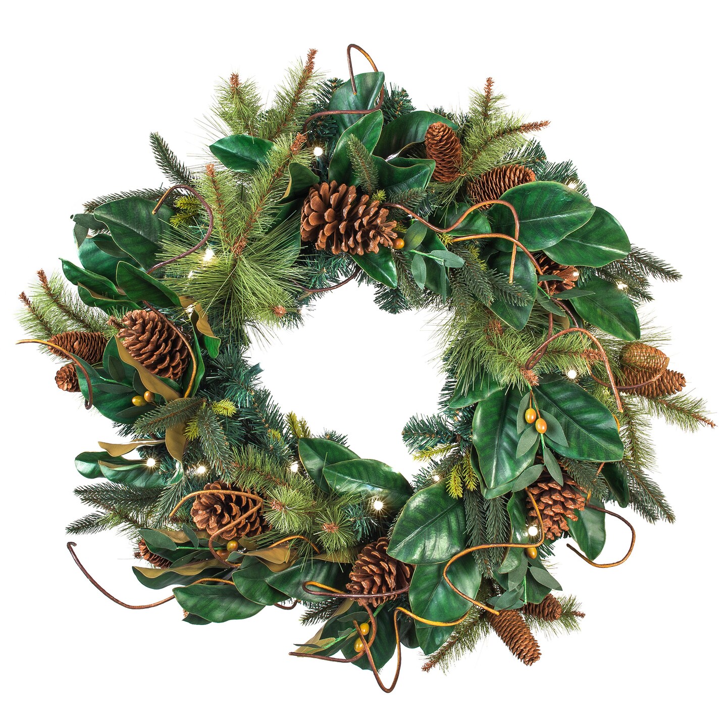 30 in. Holiday Wreath with Lights - Magnolia Leaf