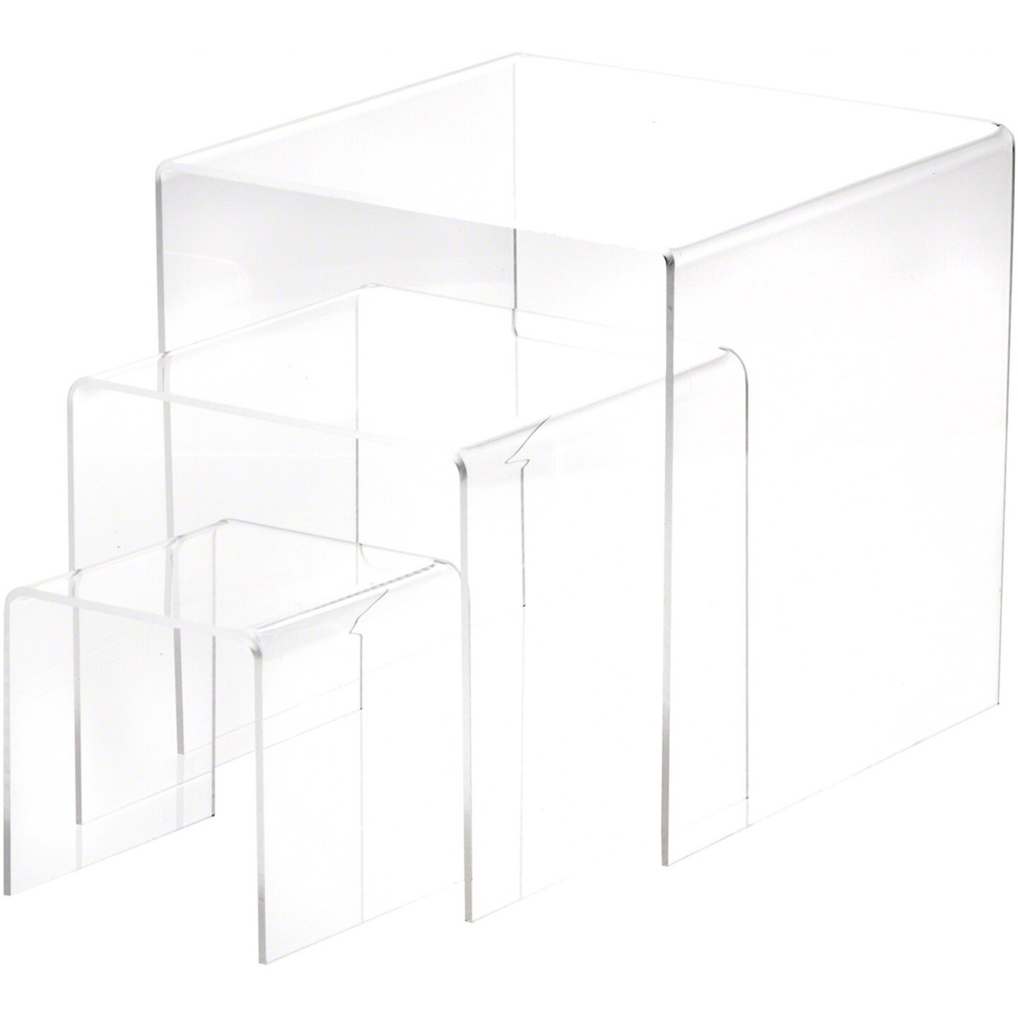 Plymor Clear Acrylic Square Display Risers, Assortment Pack, Set of 3 (Medium) (1/8&#x22; thick)