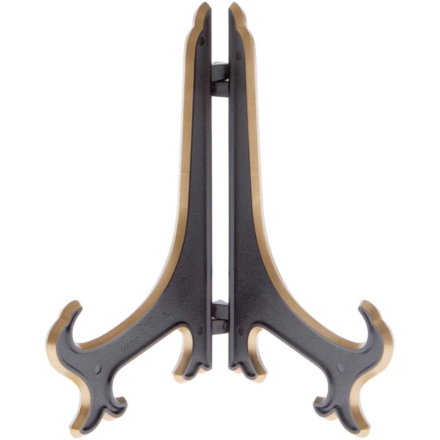 Bard&#x27;s Hinged Black and Gold Plastic Plate Stand, 7&#x22; H x 5.5&#x22; W x 4.5&#x22; D (For 7&#x22; - 8.5&#x22; Plates)