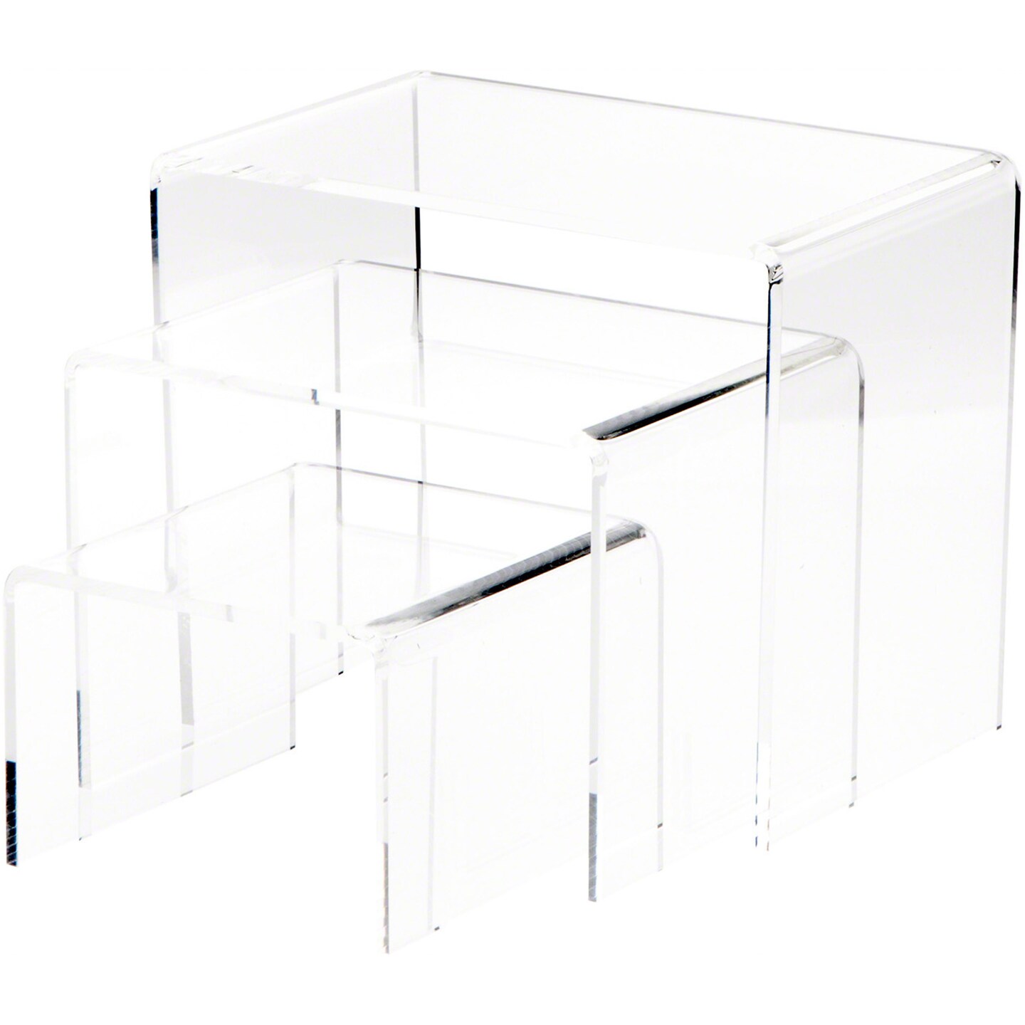 Plymor Clear Acrylic Rectangular Display Risers, 6&#x22; Deep Assortment, Set of 3 (1/4&#x22; thick)