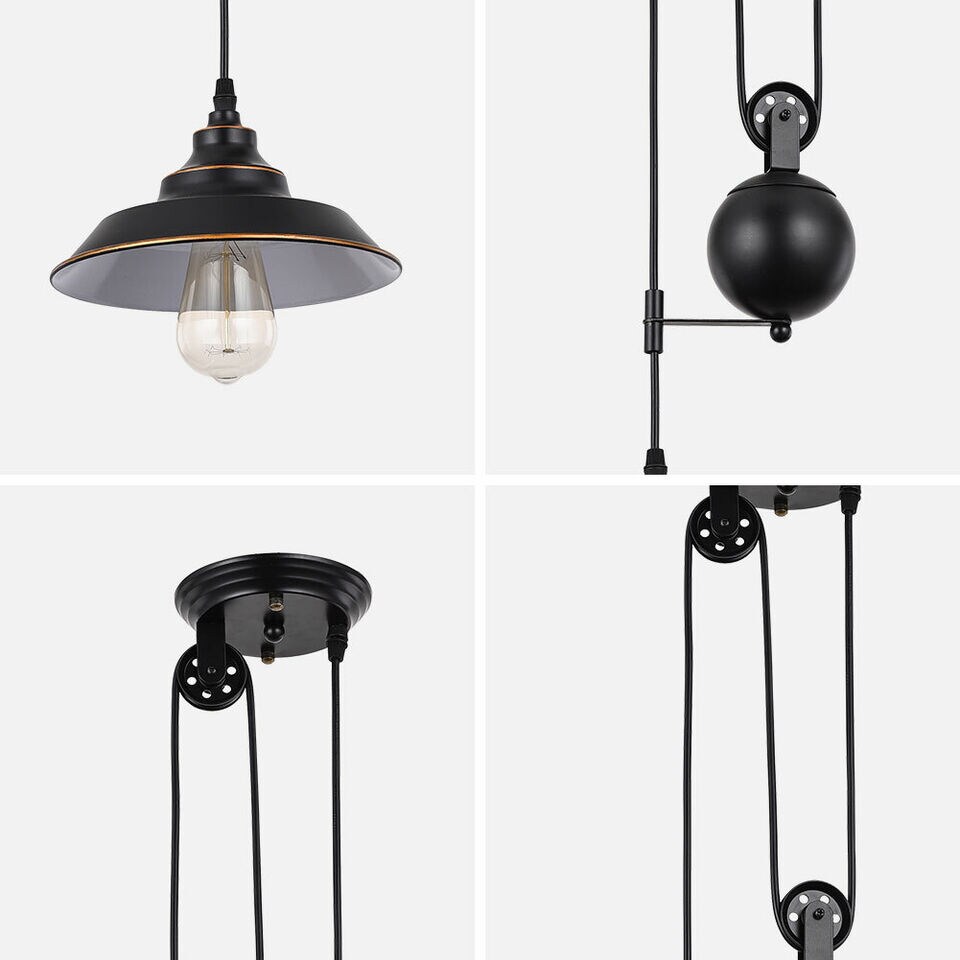 Kitcheniva Pulley Pendant Light Black Ceiling Hanging Farmhouse Rustic