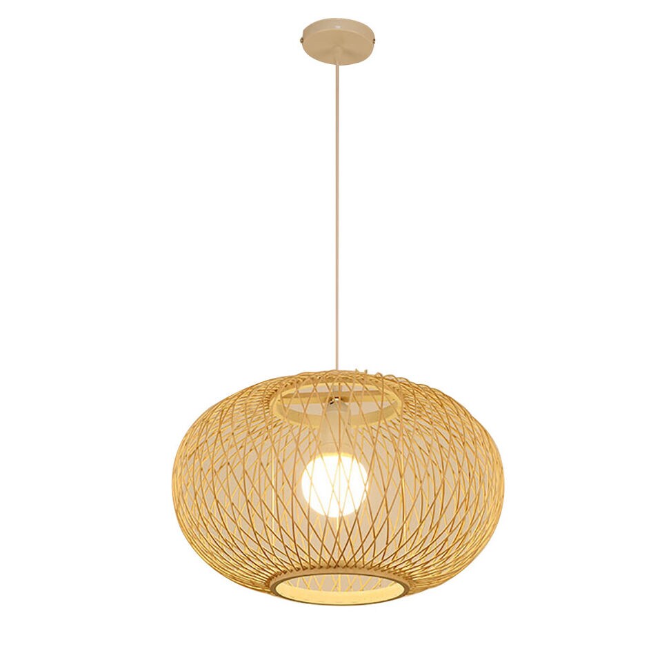 Kitcheniva Woven Pendant Light Fixture Ceiling Lamp Chandelier Beige Bamboo Wicker Rattan