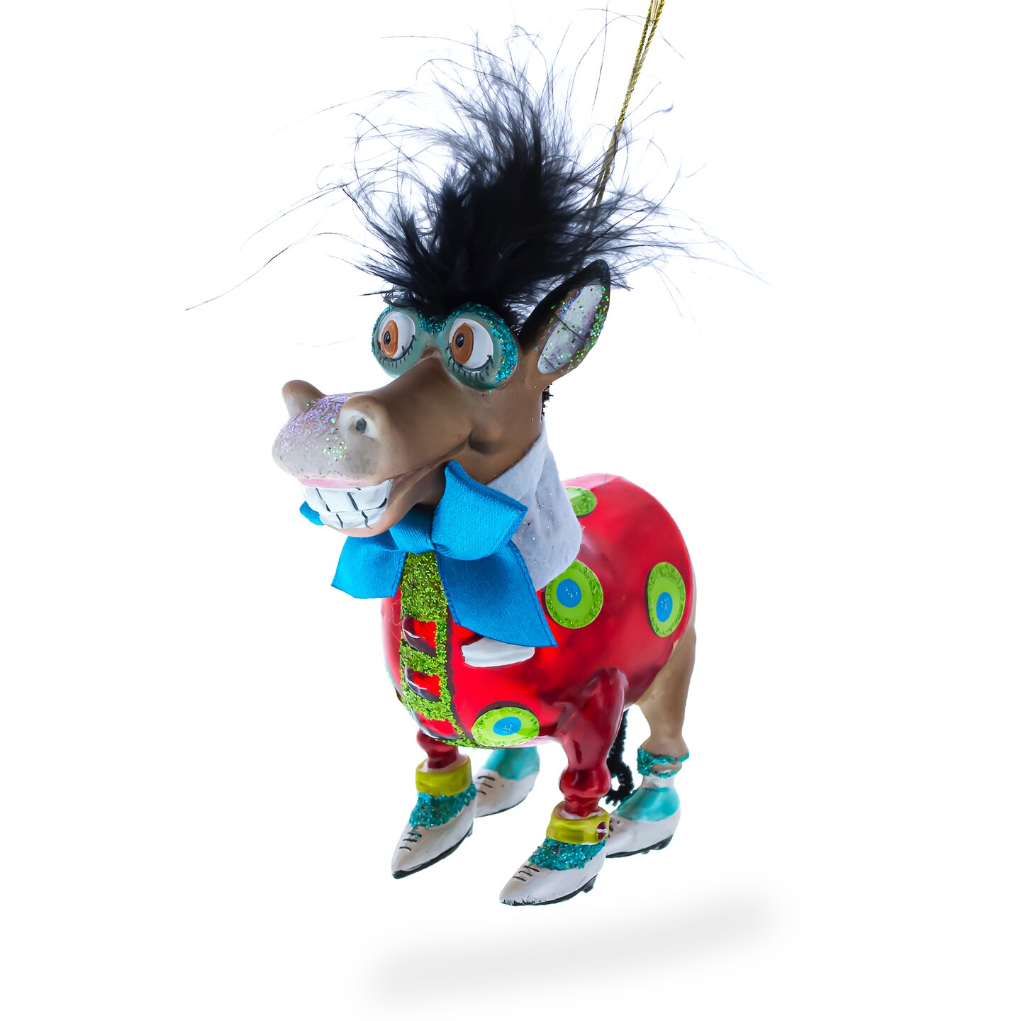 Debonair Donkey Blown Glass Christmas Ornament