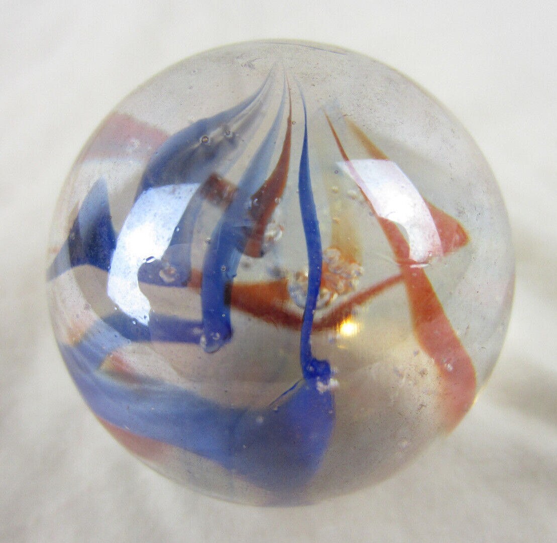 Toe Breaker 50mm (2&#x22;) FUNFAIR Iridescent Red/Blue Veins Marbles glass ball HUGE