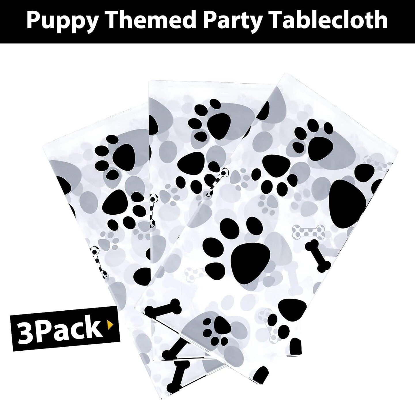 3 Pack Puppy Dog Pet Paw Print Plastic Tablecloth Table Cover,Large Paw Print and Bone Sign Plastic Disposable Rectangle Table Cover for Pet Dog Themed Birthday Party Decorations,54x108 inch