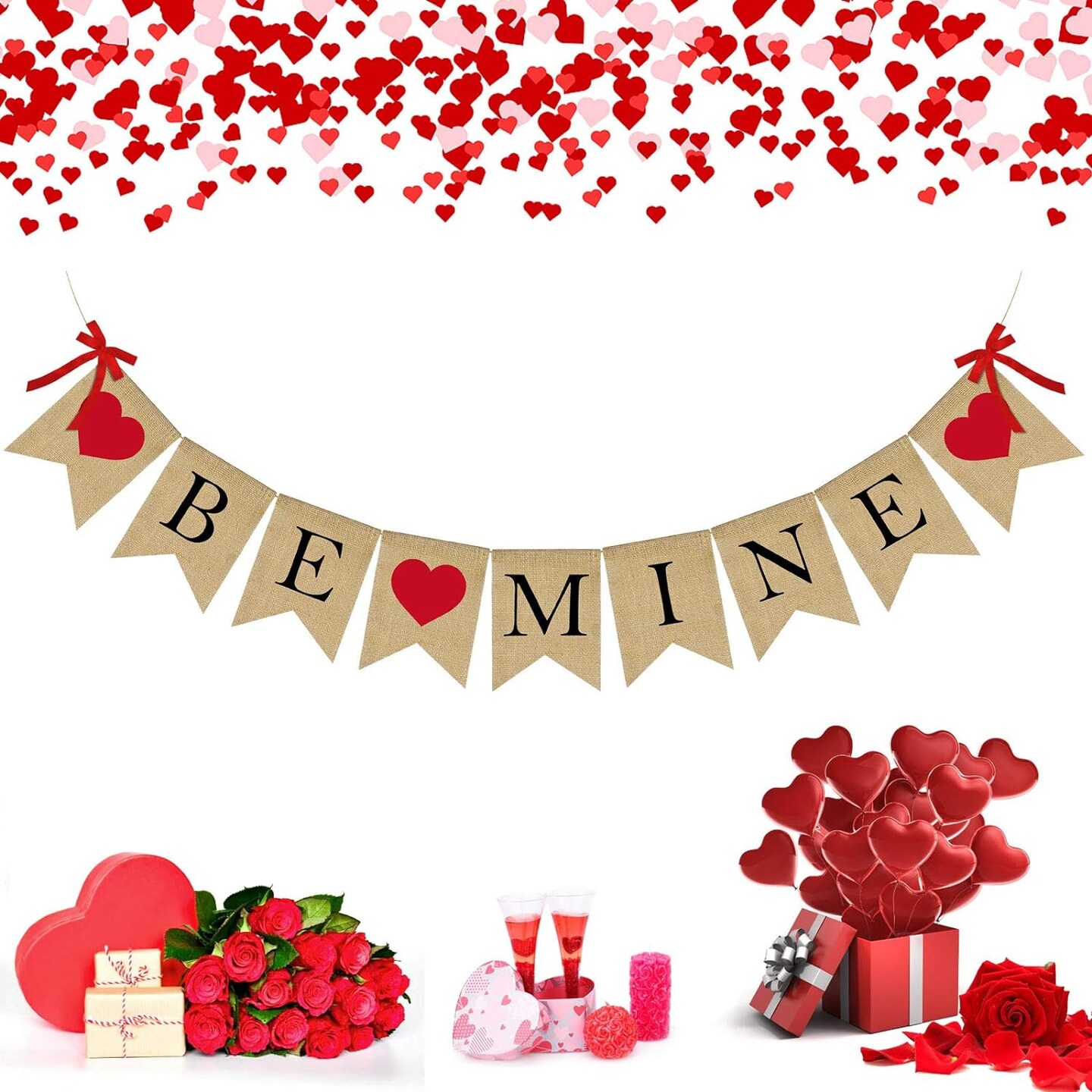 Be Mine Burlap Banner for Valentine Day Decorations, Wedding Anniversary Banner with Heart Sign Proposal Burlap Banner Wedding Party Anniversary Day Indoor/Outdoor Weeding Decorations Supplies