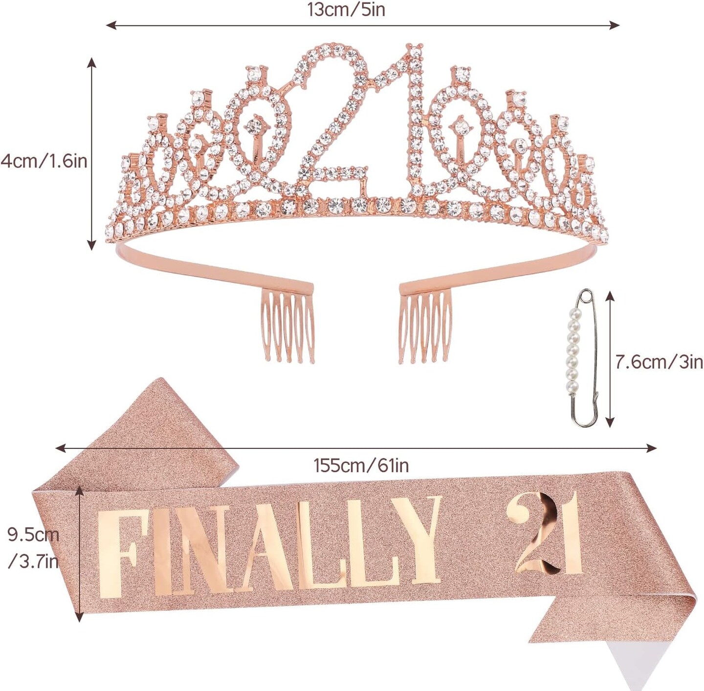Rose Gold Finally 21 Birthday Sash and Crown for Women 21st Birthday Tiaras and Sash Set for Women Birthday Decorations Rose Gold Birthday Queen Crowns Tiaras for Women