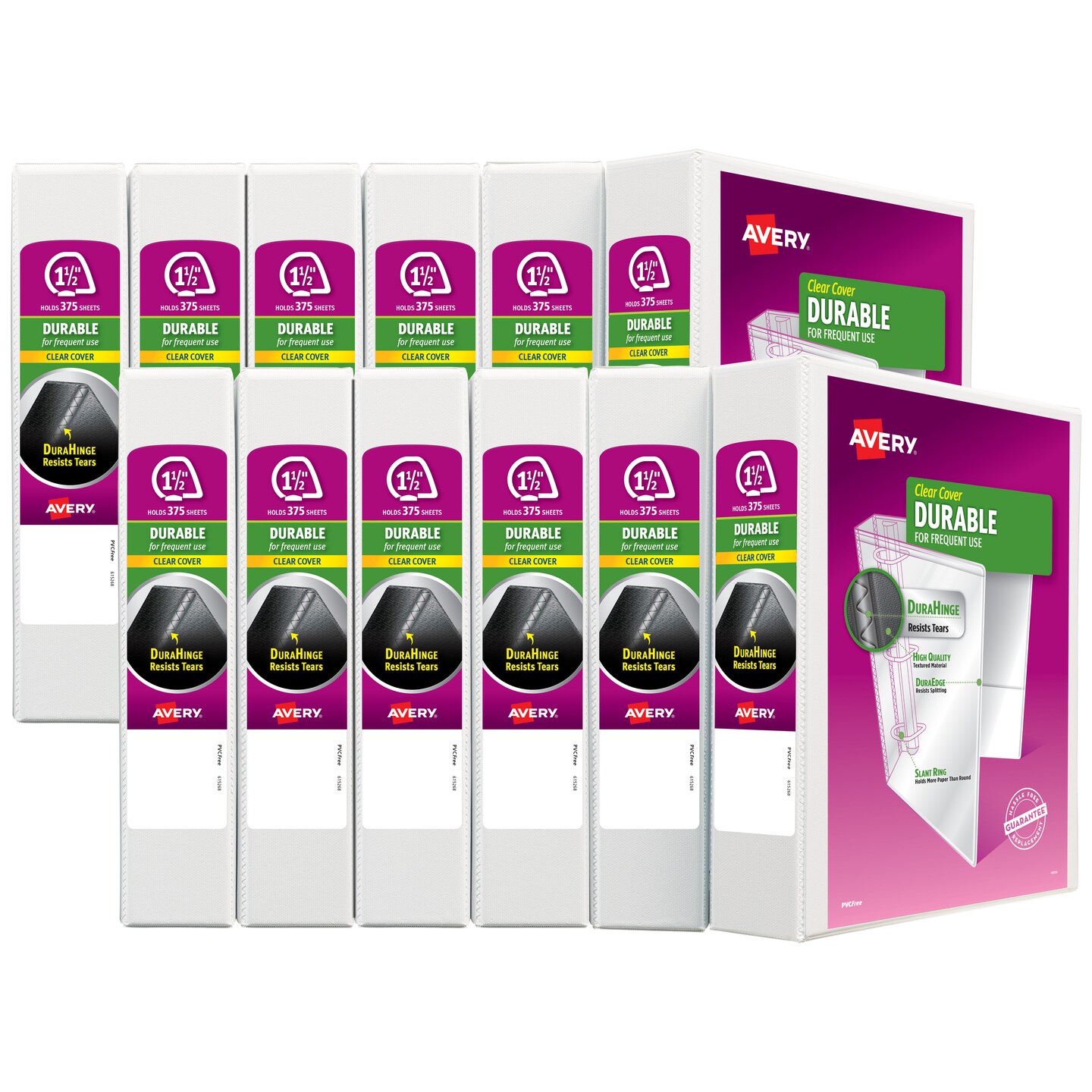 Avery Durable View 3 Ring Binder, 1.5&#x22; Slant Rings, 1 White Binder (17022) - 12 Pack